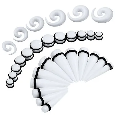 36Pcs Large Gauge Stretching Kit White Acrylic Spiral Taper Plugs Set 00G-20MM • $16.99