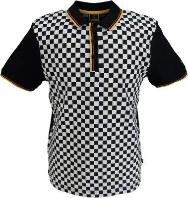 Merc Mens Black/White Checkerboard Retro Polo Shirt • £49.99