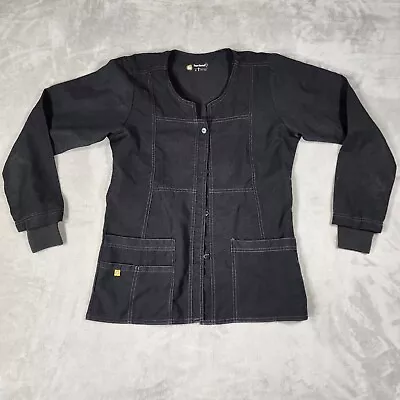 Wonder Wink Four Stretch Scrub Jacket Womens S Black Pockets Button Long Sleeve • $14.99