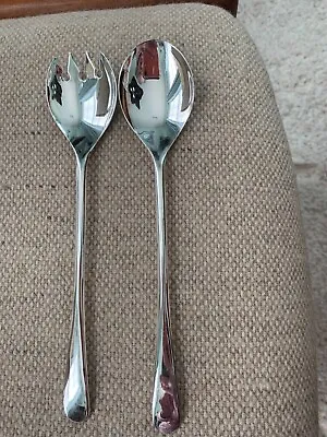Vintage Silverplated Salad Serving Set Spoon & Fork 9 1/4  Long Made In ITALY • $15