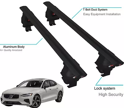 Fits Volvo S60 2019-2024 Roof Rack Cross Bar Smooth Roof Bars Black • $219.99