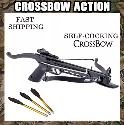 MINI 80 LB HUNTING SELF COCKING PISTOL GUN CROSSBOW ARCHERY HEAVY DUTY W ARROWS • $37.95