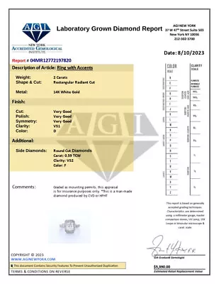 2.6CT Lab-Created Diamond D/VS1 Rectangular Radiant 14K Gold Vintage Accent Ring • $3819.90