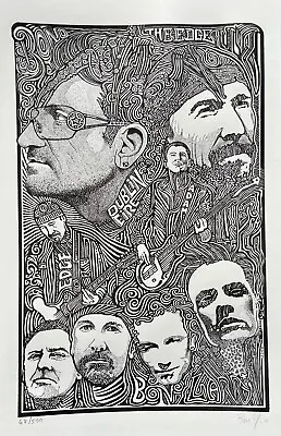 U2 BAND BONO Psychedelic Hand Signed Posterography Letterpress Graffiti Art • $49.99