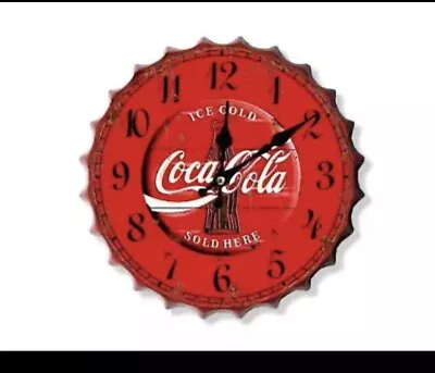 Coca Cola 30cm Wall CLOCK Display Sign Metal Bottle Top Bar Dad Pub Bar • £12.99
