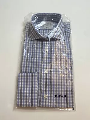 £26.99 • Buy T.M. Lewin Shirt Blue Check 15  - 34  Slim Fit Double Cuff