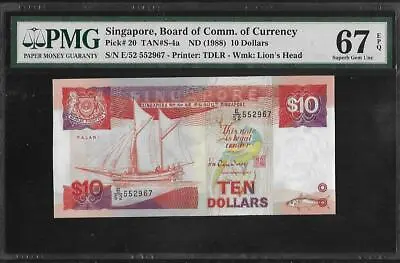 Singapore P-20 10 Dollars 1988 PMG 67 EPQ • $100