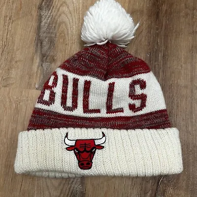 Chicago Bulls NBA Mitchell & Ness Knit Winter Pom Pom Beanie Ski Hat Red White • $11.99