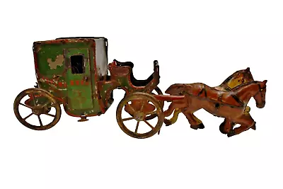 Vintage German Two Horse Carriage Tin Toy Orobr  Oro  Company Germany Winding   • $233.22