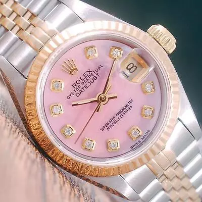 Rolex 69173 DateJust Pink MOP Diamond Dial 26mm Ladies Watch • $6416.34