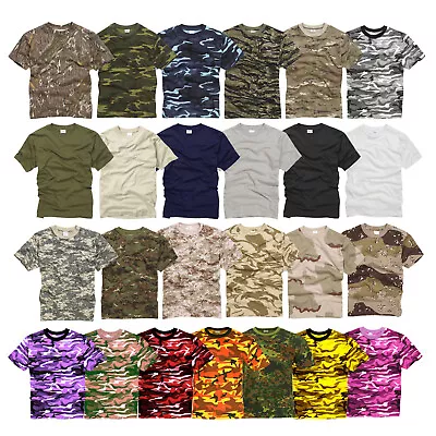 Army T Shirt US Combat Military Short Sleeve Camo Olive Urban Navy Desert Cotton • £9.99