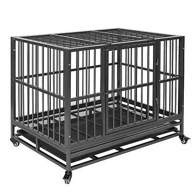 36  Heavy Duty Dog Cage Drable Crate Metal Kennel Pet Playpen House W/Tray Wheel • $149.99