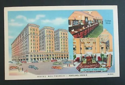 Hotel Multnomah Portland OR Unposted Linen Postcard • $2