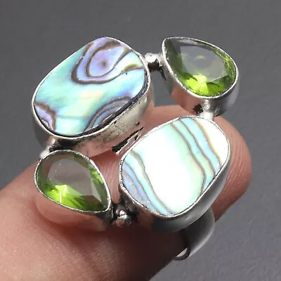 U7572 Abalone Shell Sterling Silver Plated Spinner Ring US 7 Gemstone Jewelry • $3.99