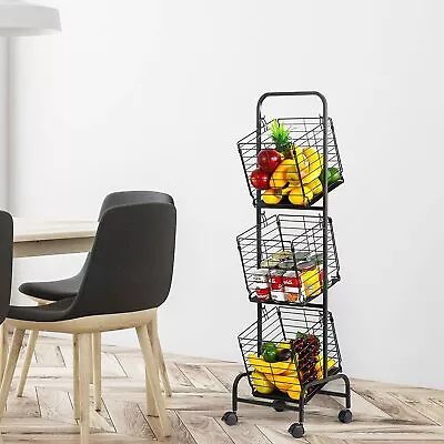 Heavy Duty 3-Tier Fruit Rolling Storage Cart Kitchen Organizer Vegetable Basket • $28.99