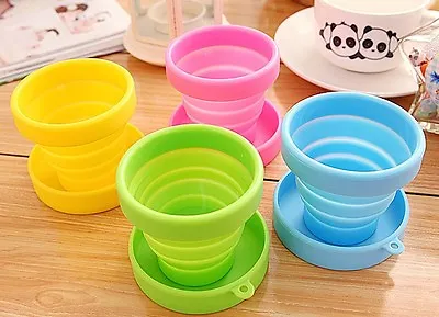 Cute Colorful Silicone Folding Cup Outdoor Camping Telescopic Collapsible Travel • £2.99