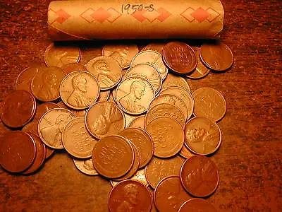 1950-S LINCOLN WHEAT CENT ROLL Nice Condition   • $6