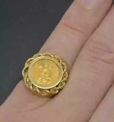 Without Stone MEXICAN DOS PESOS Coin Wedding Ring 14k Yellow Gold Finish Silver • $107.40