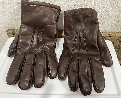 Vintage Grandoe Brown Leather Fur Lined Winter Gloves ML 9-9 1/2 Soft Unisex • $20