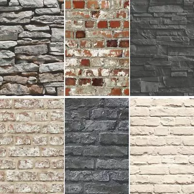 New Brick Effect Faux Realistic Brick Stone Wall Pattern Photo Mural Wallpaper • £14.49