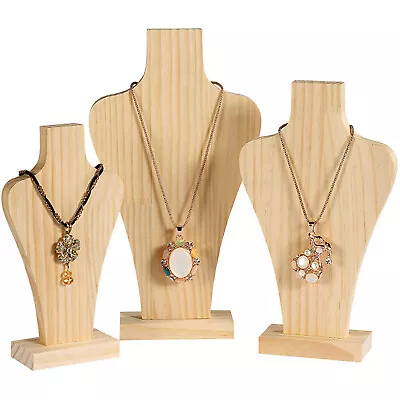 Wooden Necklace Stand Pendant Display Bust Jewellery Show Organizer Holder • £11.99