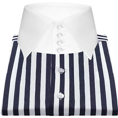 High Spread Edwardian Collar Formal Dress Shirt Mens Navy Blue & White Stripes • £90