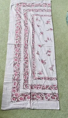 Vintage Printed Cotton Tablecloth Pink Floral Design 66x54 • $18