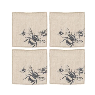 £14.99 • Buy The Linen Table Bee Linen/Cotton Napkins, Set Of 4, Natural RRP £30.00 #002