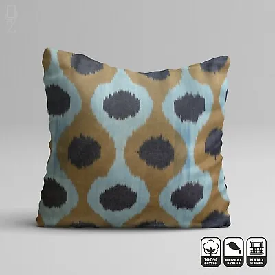 Traditional 100% Cotton Brown & Blue IKAT Cushion Cover | 50x50cm | Double Sided • £26.40