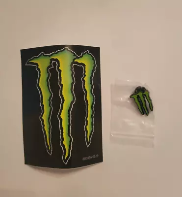 Monster Energy Drink Logo Lapel Pin Green & Black Colors - NEW And Sticker • $10