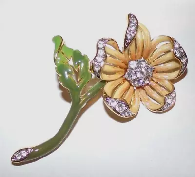 Nolan Miller Signed Enamel Flower Shaped Pin With Rhinestones-EXC... • $17.99