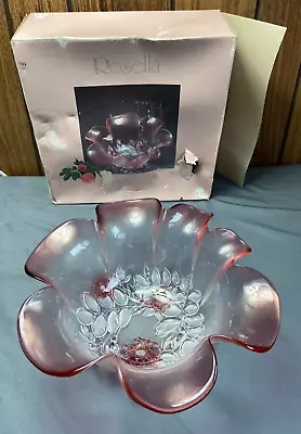 Mikasa Rosella Hostess Serving Bowl Ruffle Rim Pink Roses Frosted Vintage 11” • $20