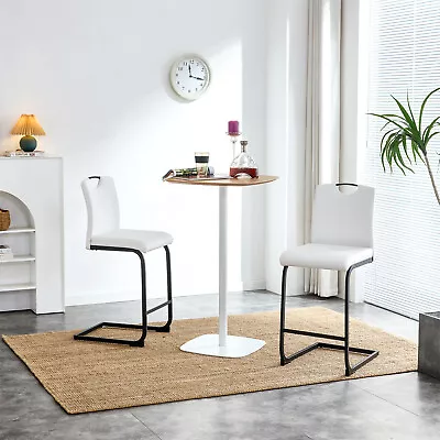 Set Of 2 Bar Stools Modern Kitchen Counter Height Leather Dining Chairs White • $140.99