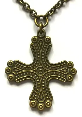 KALEVALA KORU KK Finland - Vintage Bronze Cross Pendant Necklace - Viking Motif • $75