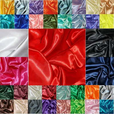 £3.30 • Buy Silky Satin Fabric Plain Coloured Dress 150cm Wide Wedding Prom Cosplay Evening