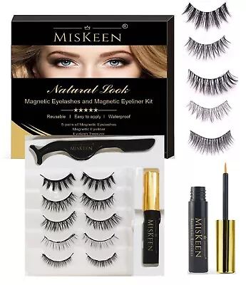 MISKEEN® Magnetic False Eyelashes Eyeliner Kit Natural Reusable Lashes Set Long  • £6.99