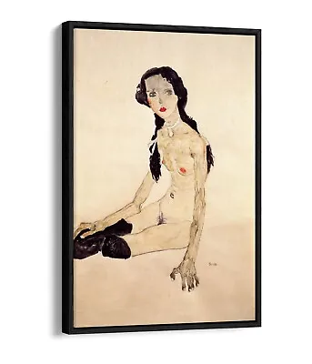 Egon Schiele Sitting Girl With Ponytail Nude -float Effect Canvas Wall Art Print • £24.99