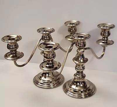 Vintage  Pair Elegant Silver On Copper Nouveau Three-Light Candelabras / Candle • $75