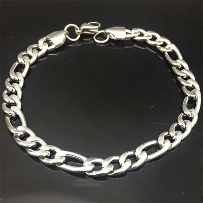 10pcs Wholesale 6MM Men's Stainless Steel Figaro Chain Link Bracelet Mens Gift  • $8.90