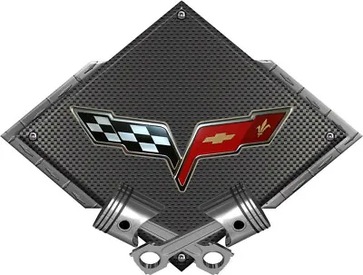 Black Diamond Cross Pistons Corvette C6 Flags Metal Sign Wall Art - 25x19 • $74.95