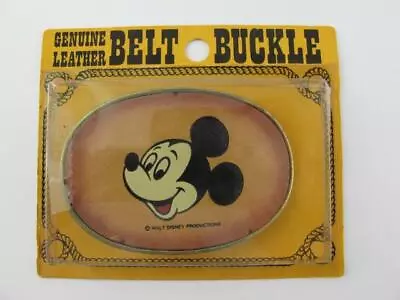 Disney 1970s Vintage Mickey Mouse Cowhide Leather Front Belt Buckle NEW In Box • $31.50