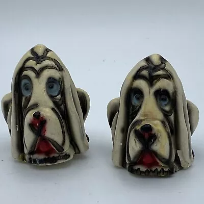 Vintage Basset Hound Salt & Pepper Shaker White With Blue Eyes • $5.39