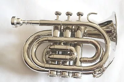 Bb Pocket Trumpet Set B Flat Nickel Plated Body W Hard Case Silver Plated Funion • $132.46