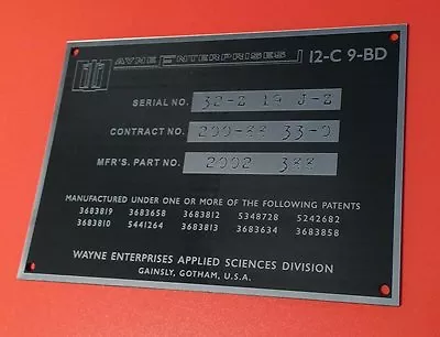 Custom Wayne Enterprises Tactical Serial Data Plate Replica Batman • $43.99