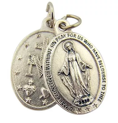 Silver Toned Base Oval Our Lady Of Grace Miraculous Medal Pendant 1 Inch • $8.96