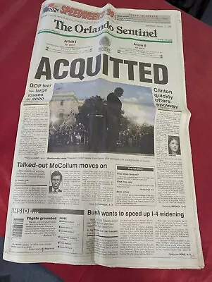 Vintage February 13 1999 Orlando Sentinel Newspaper Clintin Acquitted • $8.99