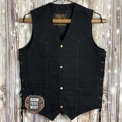 Milwaukee Performance Apparel Black Denim Conceal Carry Gun Pockets Vest Mens M • $19.99