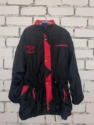 Men's Vintage 90's Umbro Managers Jacket Coat Black & Red (Size: S) • £28.56