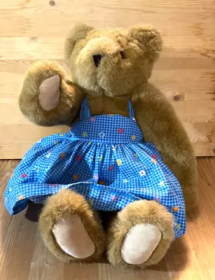 Vermont Teddy Bear Company Fully Jointed Posable Blue Floral Dress 16  USA Made • $14.99