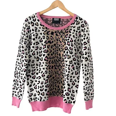 Markus Lupfer Natalie Leopard Pink Sweater Jumper Sz Small 100% Merino Wool $420 • $79.95